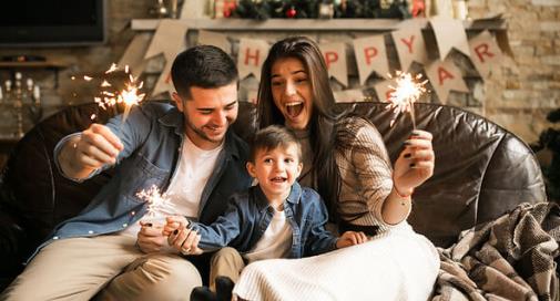 Family celebrating with sparklers